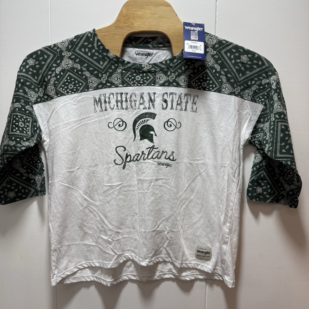 Michigan State‎ Spartans Shirt Women's Size Large 3/4 Sleeve Wrangler NEW